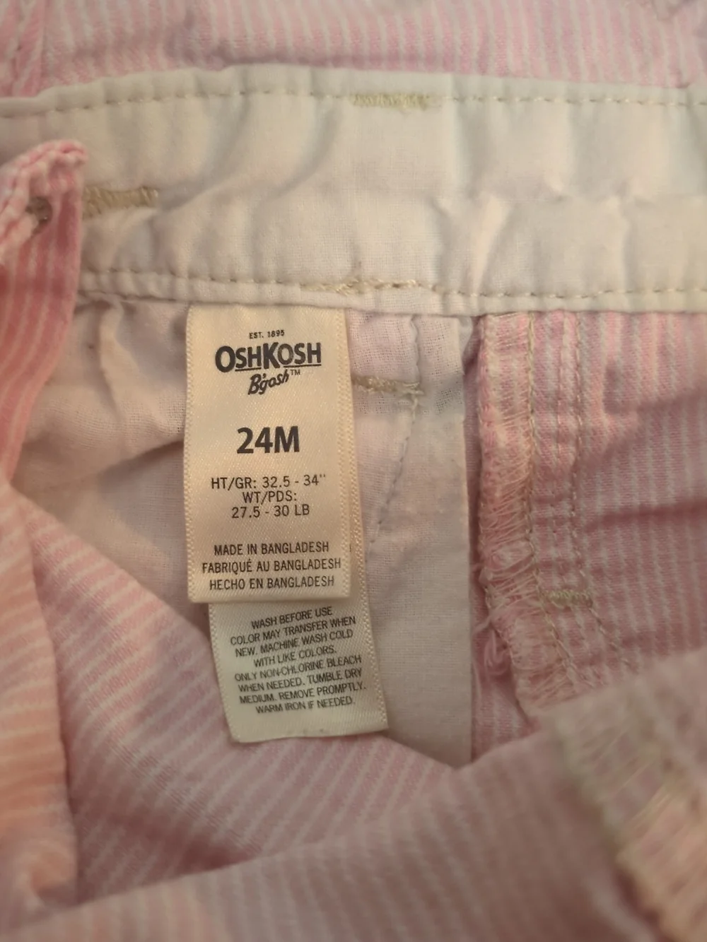 OshKosh B’gosh Pink Stripe Shortalls 24M Cotton Overalls Cottagecore Farmcore
